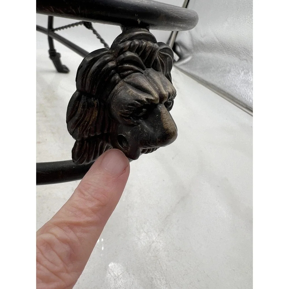 Heavy Metal Wrought Iron Double Pet Bowl Stand Raised Feeder Lion Head Paw Feet